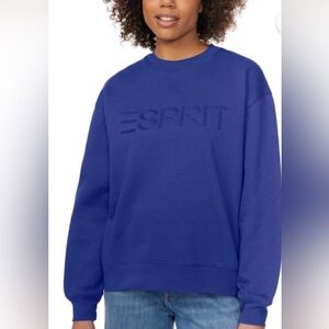 NWT Esprit Women's Logo Fleece Crewneck Sweatshirt Blue 80s S